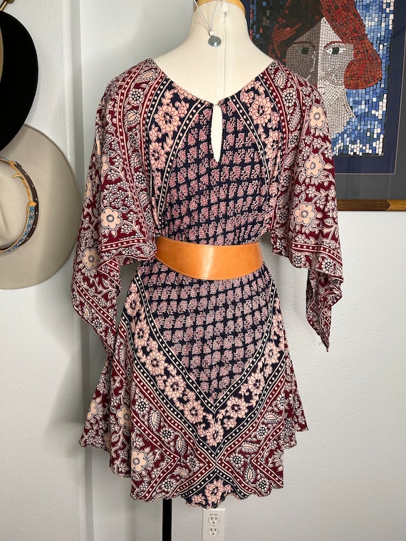 Vintage Bohemian 60’s Block Print Mini Dress