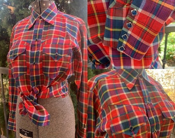 Vintage 1950's Custom Made Plaid Western Shirt