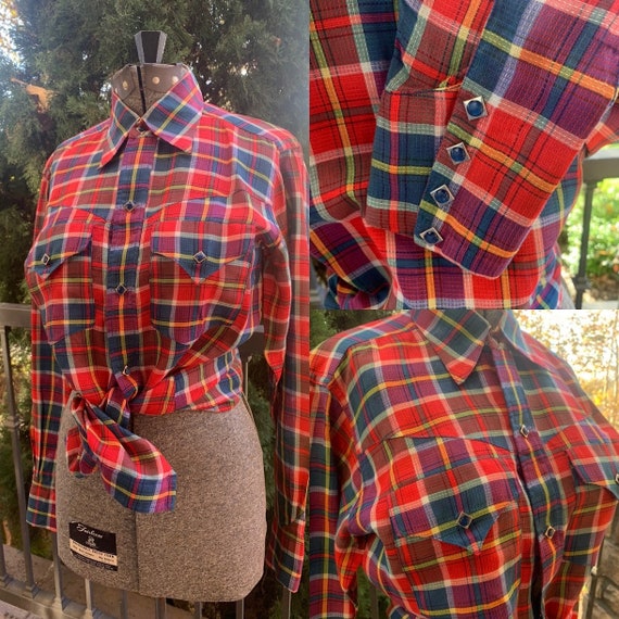 Vintage 1950's Custom Made Plaid Western Shirt