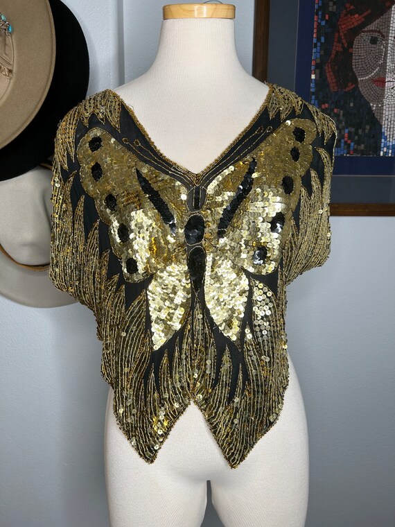 Vintage 70s Sequin Butterfly Blouse