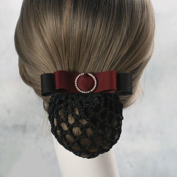 Elegant Ribbon Bow Hair Barrette Clip With Snood Net Bun Etsy