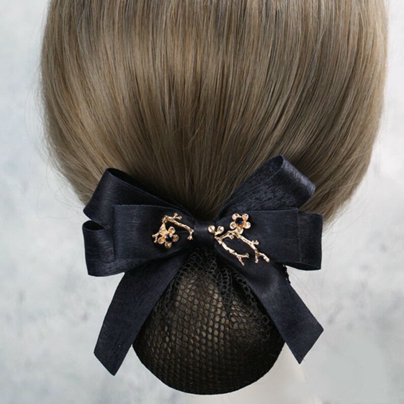 Elegant Big Ribbon Bow Hair Barrette Clip With Snood Net Bun Etsy