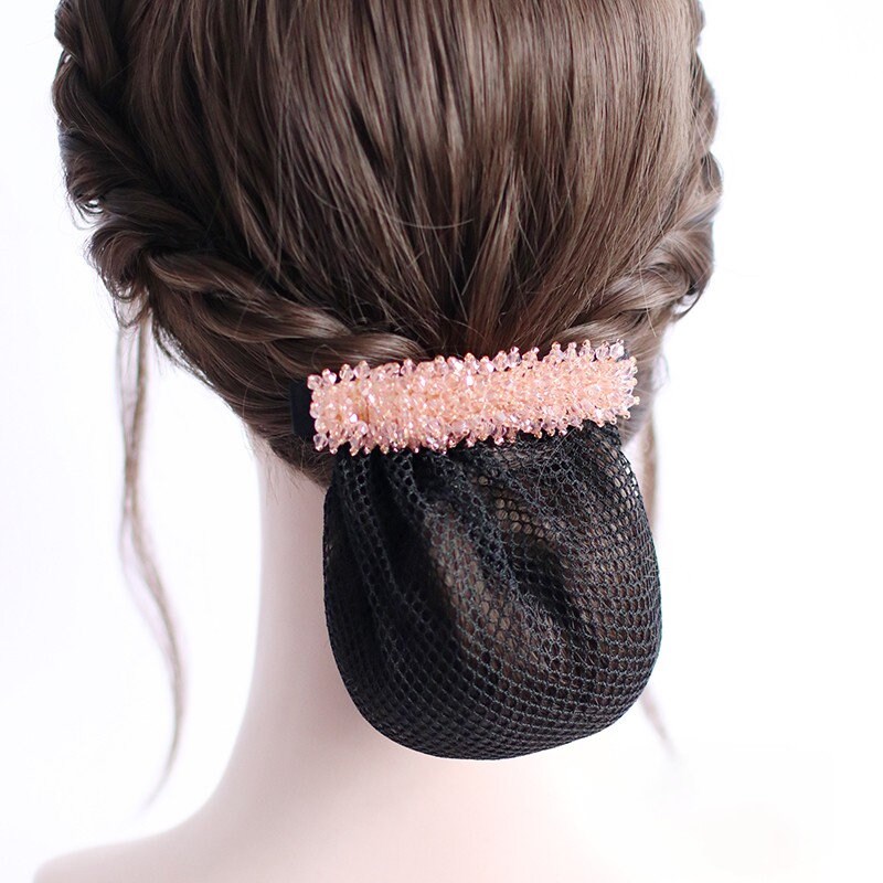 Beaded Crystals Hair Barrette Clip With Snood Net / Bun Cover Etsy