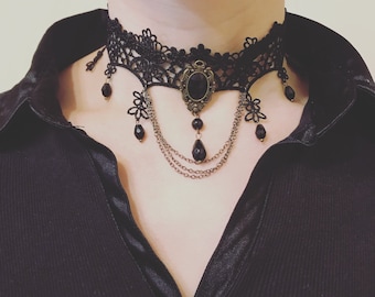 Black Floral Lace Choker Necklace