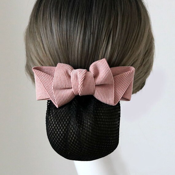 Simple Big Ribbon Bow Hair Barrette Clip With Snood Net Bun Etsy