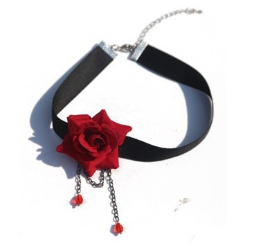 Black Ribbon Choker Necklace With Red Rose / Black Rose / Blue - Etsy