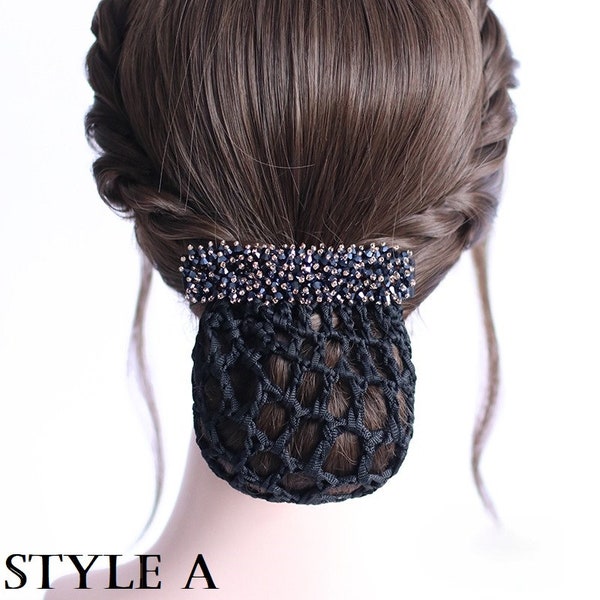 Barrette à cheveux en perles de cristaux avec filet pour tour de cou / Housse pour chignon / Filet à cheveux - Housse pour chignon de dressage / Housse pour chignon équestre