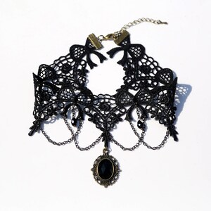 Black Ribbon Flower Lace Choker Necklace With Chain - Etsy