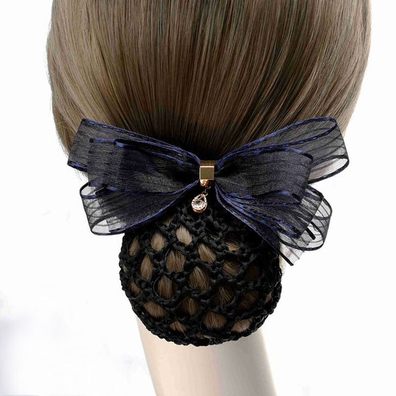 Simple Big Ribbon Bow Hair Barrette Clip With Snood Net Bun Etsy