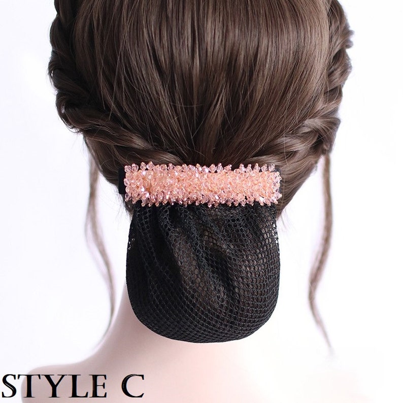 Beaded Crystals Hair Barrette Clip With Snood Net / Bun Cover Etsy