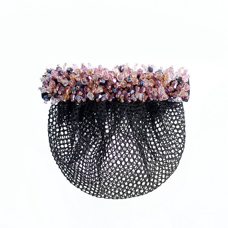 Beaded Crystals Hair Barrette Clip With Snood Net / Bun Cover Etsy