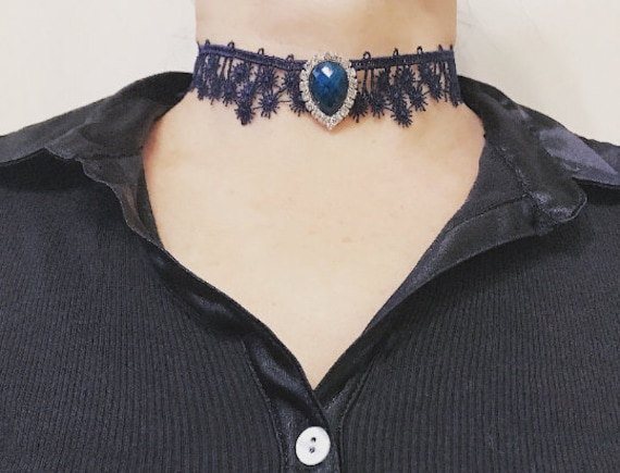 Blue Lace Choker Necklace Bracelet Set 