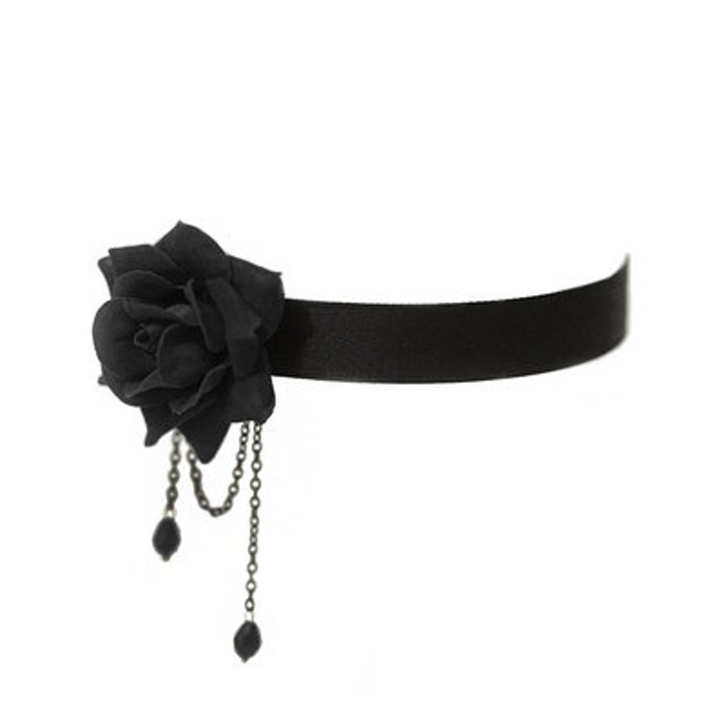 Black Rose Ribbon Choker Necklace Etsy