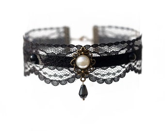 Black Lace Choker Necklace & Bracelet Set