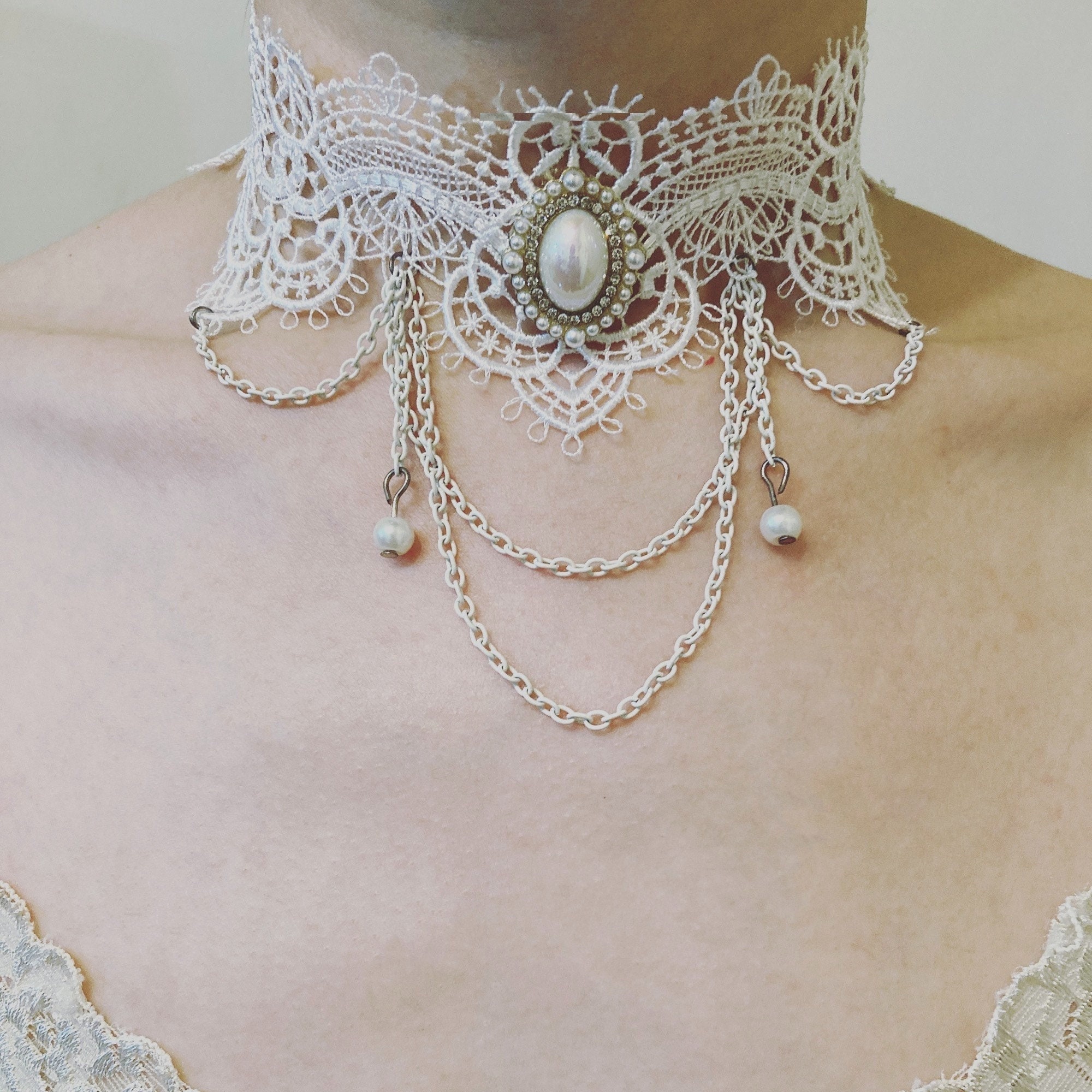 krans fatning Lil Victorian Inspired White Lace Choker Necklace - Etsy