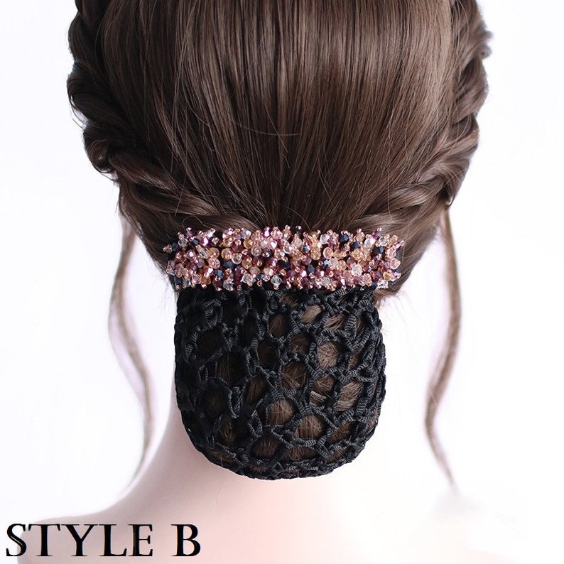 Beaded Crystals Hair Barrette Clip with Snood Net / Bun Cover Etsy