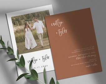 Faire-part de mariage orange brûlé | Invitation minimaliste | Téléchargement numérique | Modèle modifiable