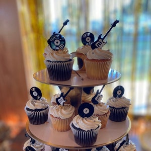 Gitaar cupcake topper acryl | Rock &#39;n Roll-cupcake | Rock-&#39;n-roll-verjaardagsfeestje | Feestdecoraties | Verjaardagscupcaketopper