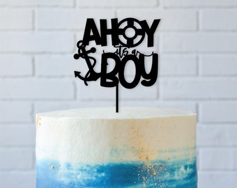 Ahoy It's a Boy Nautical Cake Topper for Baby Shower or Gender Reveal Parties