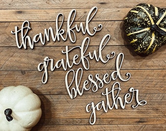Thanksgiving Plate Words | Place Setting | Thankful Grateful Blessed Gather | Laser Cut Words | Fall Place Cards