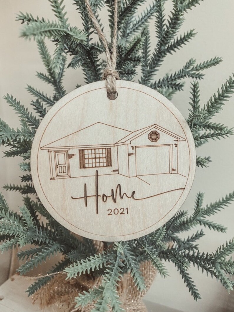 Custom House Ornament Personalized Home Outline Wood Ornament House Portrait Housewarming Gift Realtor Closing Gift Wedding Gift image 2