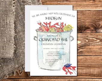 Invitación a hervir cangrejos de río / Invitación a fiesta de graduación / Hervir mariscos / Descarga digital / Plantilla editable
