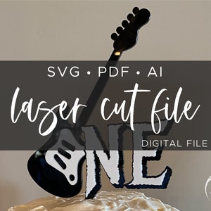 Gitarre Cake Topper SVG | Rock N Roll Kuchen | Rock N Roll Geburtstagsparty | Party Dekorationen | Geburtstag Cake Topper | Laser Cut Datei