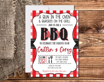 BBQ Baby Shower Invitation | BabyQ | Couples Baby Shower | Bun In The Oven | Digital Download | Editable Template