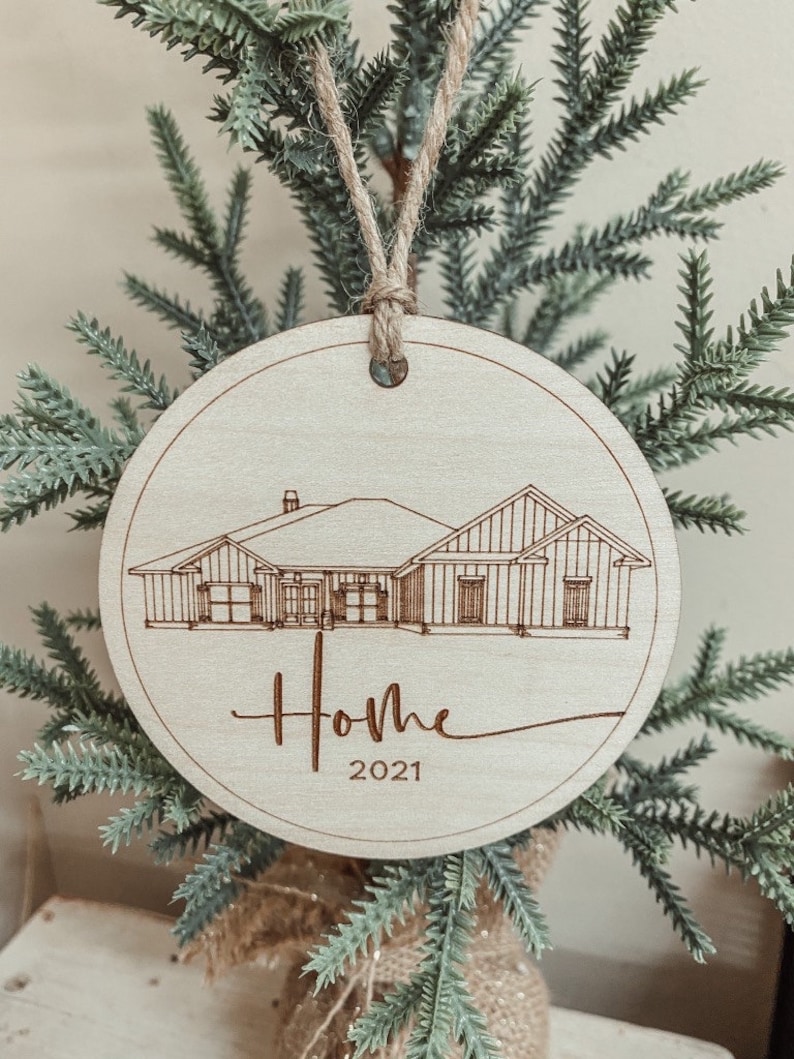 Custom House Ornament Personalized Home Outline Wood Ornament House Portrait Housewarming Gift Realtor Closing Gift Wedding Gift image 5