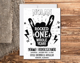 One Rocks Birthday Invitation | Rock and Roll | First Birthday | Digital Download | Editable Template