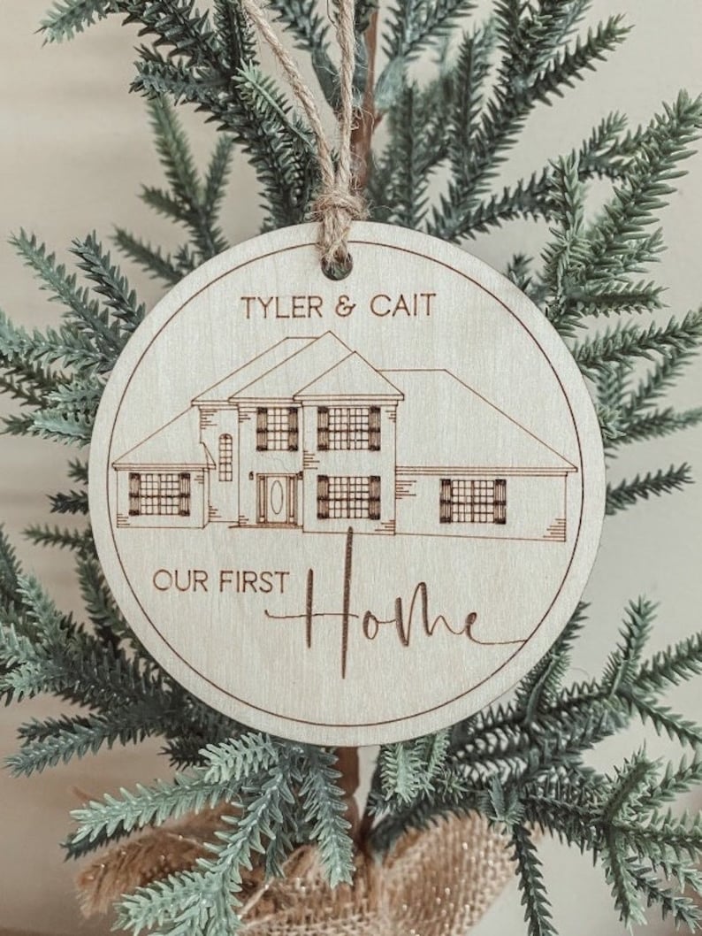 Custom House Ornament Personalized Home Outline Wood Ornament House Portrait Housewarming Gift Realtor Closing Gift Wedding Gift image 1