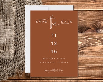 Save the Date Invitation | Burnt Orange Invitation | Minimalist | Digital Download | Editable Template