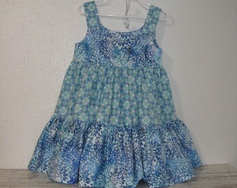 girls sundress Blue floral plaid