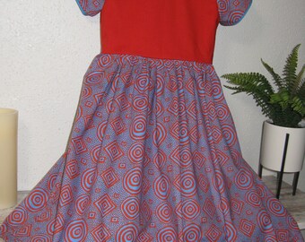 Girls Dress Red Blue Circle Print