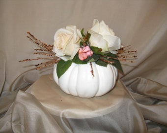 Faux Pumpkin Ivory Roses