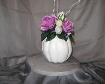 Faux Floral Pumpkin Violet and Ivory