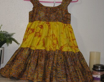 Girls sundress yellow, geometric print