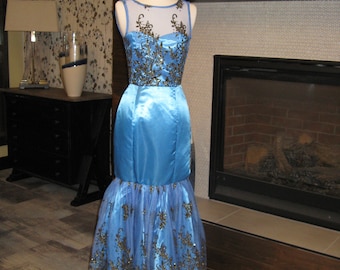 Blue Satin Mermaid Prom Dress