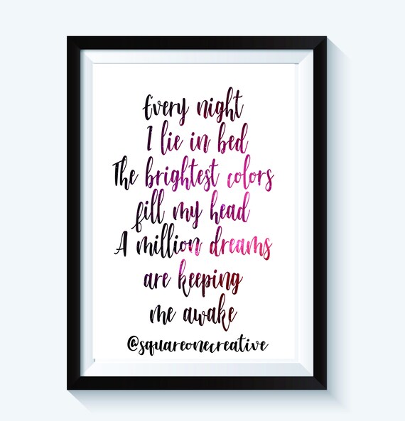 The Greatest Showman A Million Dreams Lyrics 8 X10 Starry Night Font Instant Digital Download Love