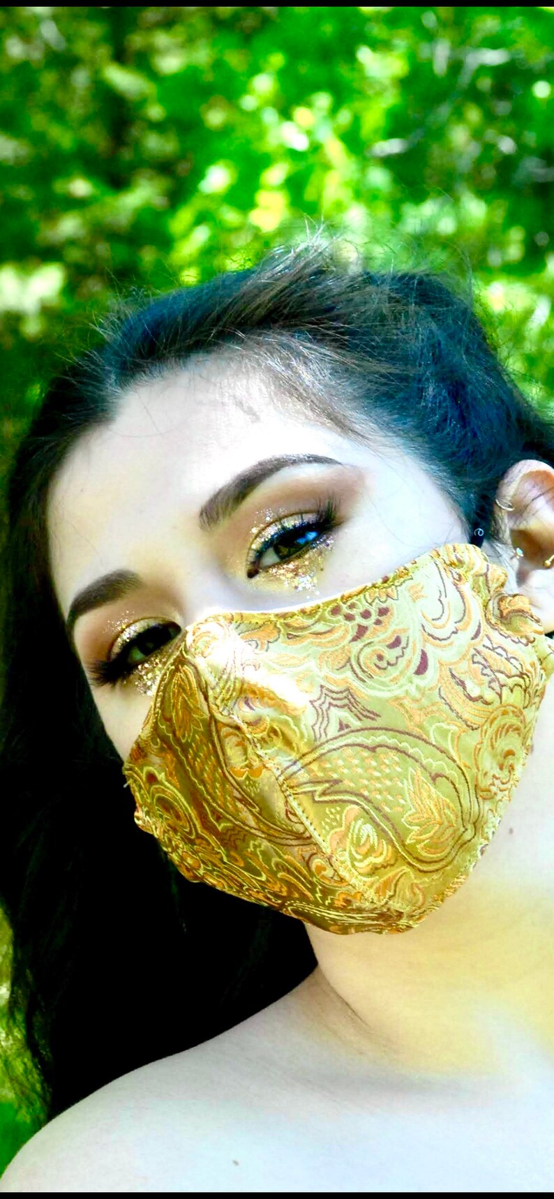 Gold Silk Brocade 2 Layer Face Mask Fancy Face Mask Oriental | Etsy