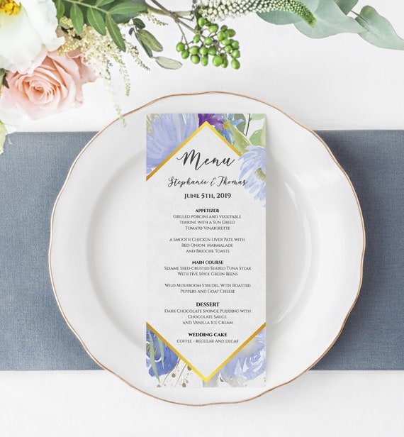 Summer Menu Card Diy Printable Menu Flower Menu Template Etsy