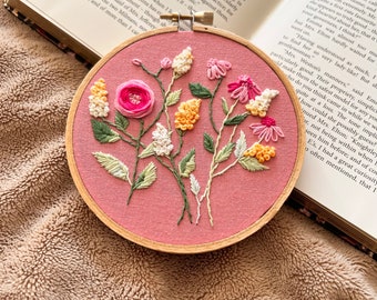 Pink Floral Embroidery | Embroidery Wall Art | Wall Decor