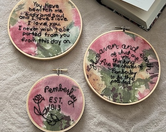 Pride and Prejudice Quotes | Embroidery Wall Art | Wall Decor