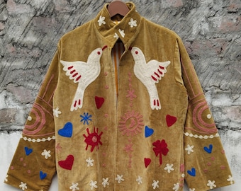 Hand-Embroidered Velvet Jacket: Unique Boho Outerwear