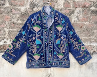 Hand-Embroidered Velvet Jacket: Unique Boho Outerwear
