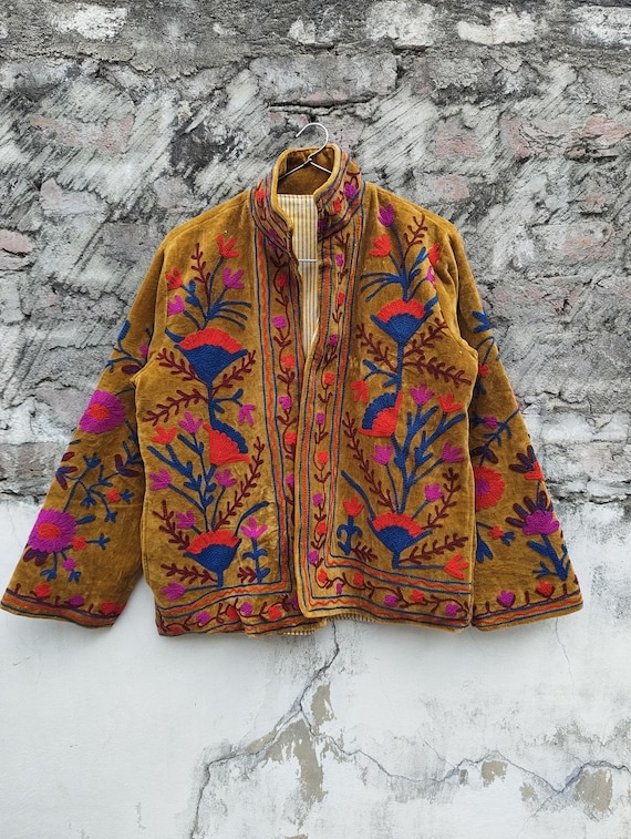 Hand-Embroidered Velvet Jacket: Unique Boho Outerwear