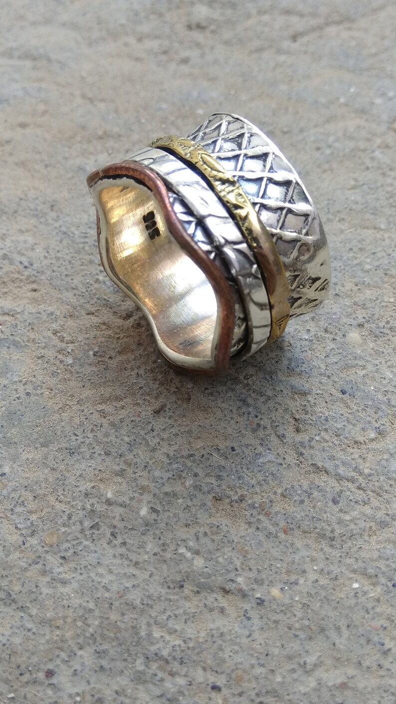 925 Sterling Silver Spinner Ring, Wide Band Fidget, Boho Textured - Etsy