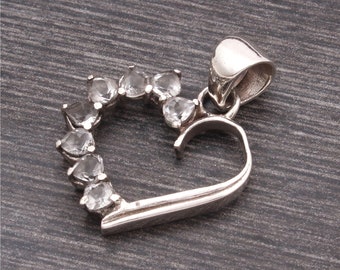 Colgante de corazón de circonita en plata de ley hecho a mano, joyería para bodas