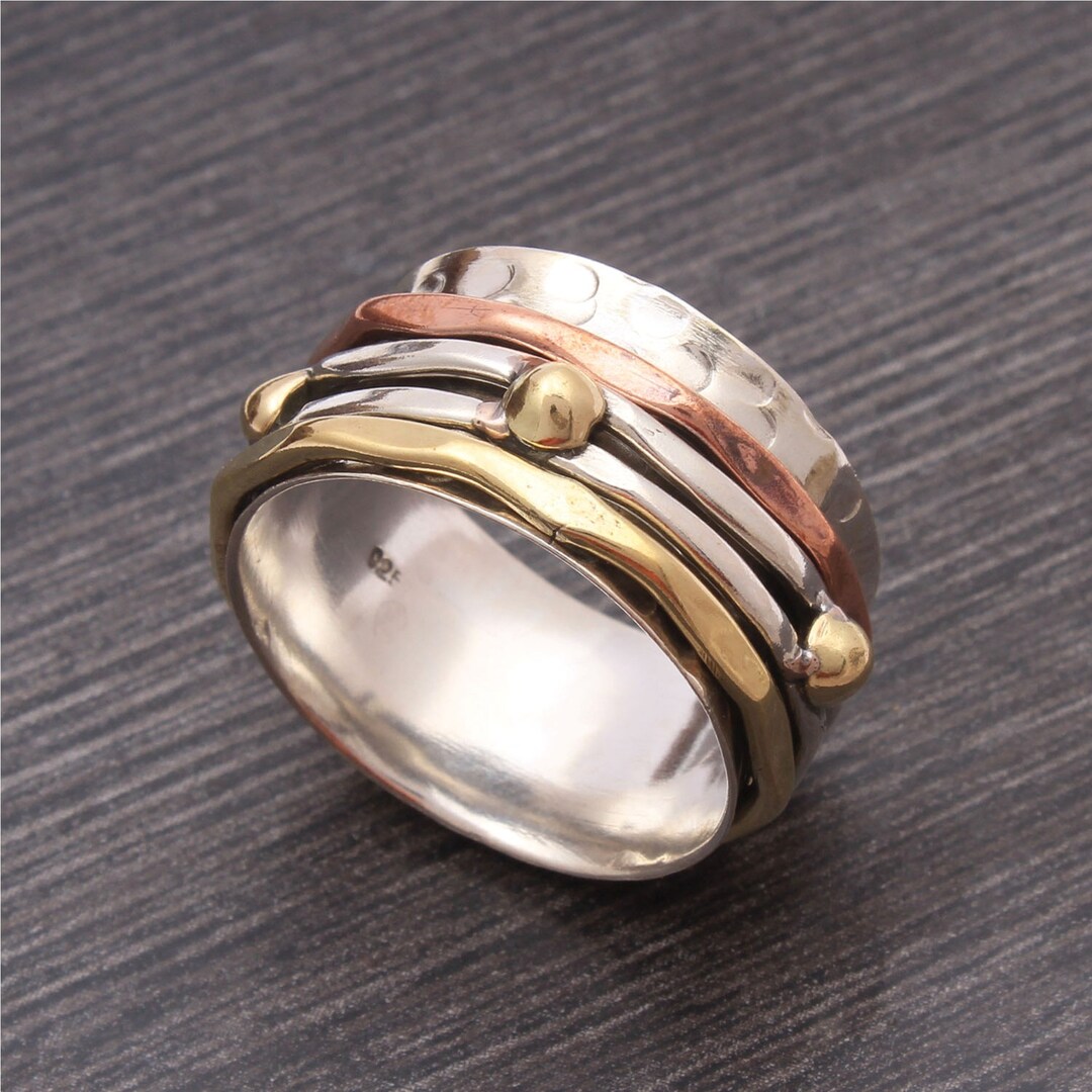 Hammered Sterling Silver Spinner Ring, Fidget Worry Ring, Wide Band - Etsy
