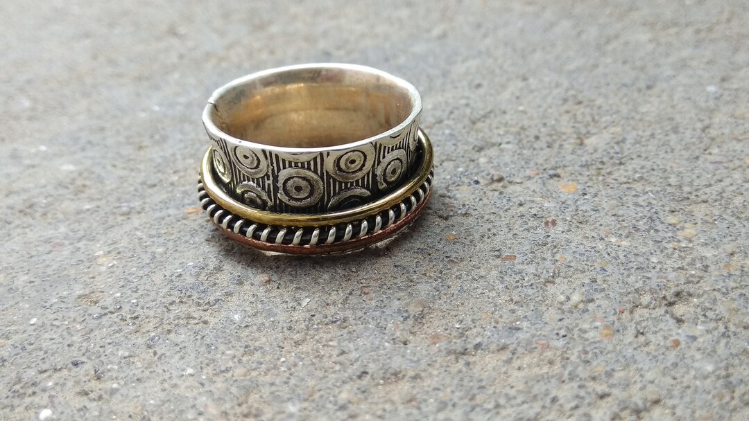 Handmade Sterling Silver Spinner Ring, Wide Band, Meditation Worry Ring ...